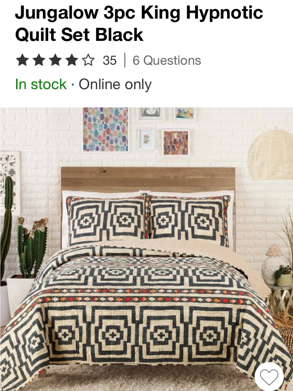 Hypnotic 3-Piece King Quilt Set — Black and Cream Geometric.